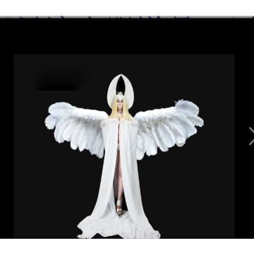 Electric remote control feather wings paradise parade costume bar gogo stage show wear White angel fairy outfits