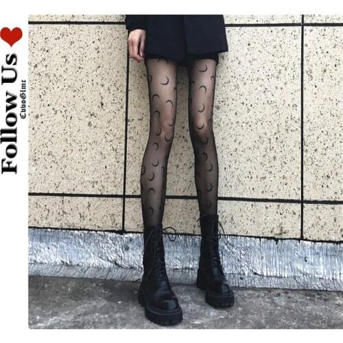 Gothic Moon Print Stockings Trousers Woman Velvet Arbitrary Cut Bottoming Pantyhose Tights Summer Thin Designer G Black Socks
