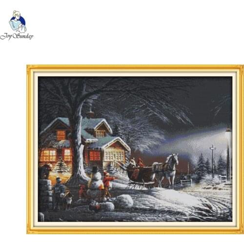 Joy Sunday Winter Snow Pattern 11CT Printed Fabric 14CT Canvas DMC Chinese DIY Hand Cross-stitch set NKF Embroidery Home Decor