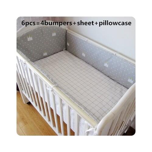 6PCS Baby Bedding Set Crib Bumpers Newborn Baby Products cunas cartoon bedding Baby Room Decor (4bumpers+sheet+pillow cover)