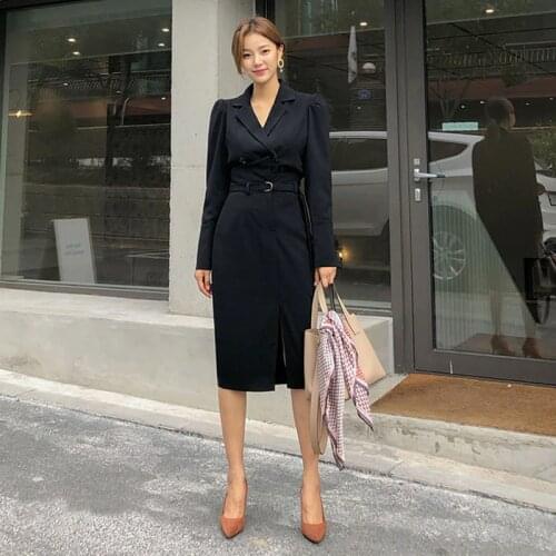 New arrival fashion work style solid skirt suits Double breasted blazer and slim pencil skirt vintage elegant cute women sets