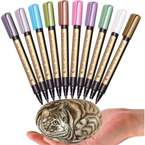Metallic Markers Paint Pens - for Rock Stencils Glass Paper Wood Photo Album DIY Craft (10 Color)