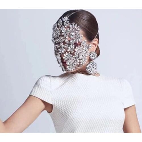 Fashion Bling Crystal New Flower Full Face Masks Luxury Designer Womens Jewelry Carnival Rhinestone Mask Fashion Wedding Gifts