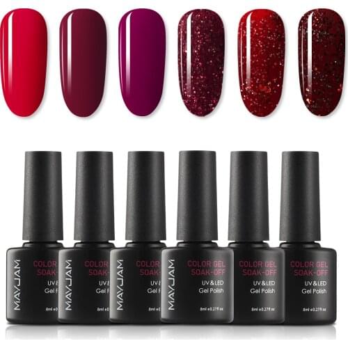 8ml MAYJAM Nail Gel Polish Red Color Series Gel Lacquer Art DIY Design Long Lasting Top Gel Polish Glitter Nail Art Decoration