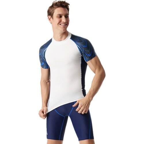 Mens Swimming Suit Short Sleeve 2021 New Split Rash Guard Diving Suit Tight Qucik Dry Surfing Swimwear