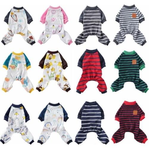 Soft Cotton Dog Pajamas Cute Pet Jumpsuit Cartoon Striped Puppy Cat Coat Homewear Clothes for Small Medium Large Dogs Chihuahua