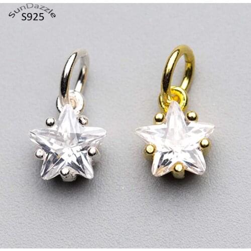 Real Pure Solid 925 Sterling Silver Pendant Star Cubic Zircon Gold Suspension Necklace Bracelet Jewelry Making Findings Charms