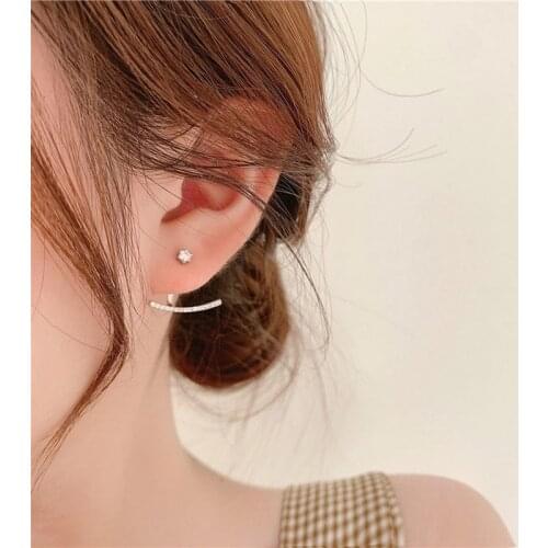 2021 New Korean Crystal Fan-Shaped Stud Earrings For Women Girl Simple Silver Color Cute Earring Fashion Party Jewelry