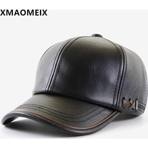 XMAOMEIX 2021 New Spring PU Baseball Caps For Men Plus Velvet Warm Casual Sports Hat Bone Snapback Cap Adjustable Size Black Cap