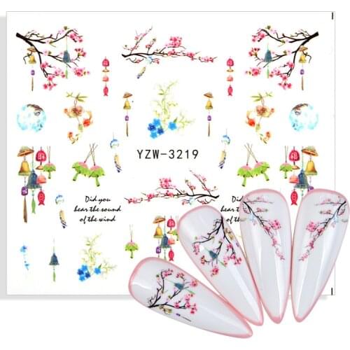 2021 NEW Sakura Nail Sticker Flower Water Transfer Decal Pink White Cherry Blossoms Slider Spring Manicure Watermark Sticker