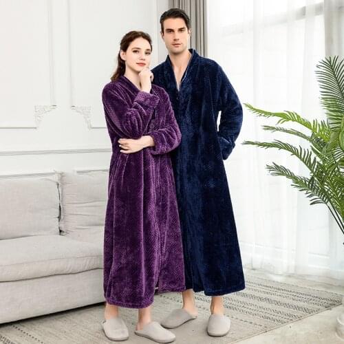 New zipper velvet bathrobe Autumn&winter plus increase nightgown men women thickening pajamas flannel home service