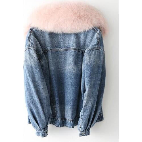 Coat Winter Jacket Real Fox Fur Denim Jackets Parka Women Korean Warm Parkas Plus Size KQN68654 Y1233