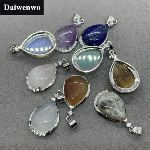 9 Types Natural Stone Steel Amethyst Aventurine Drop Pendant Diy for Necklaces
