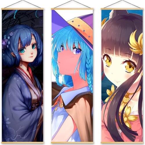 Poster Canvas Japanese Animation Role Print Painting Wall Art Kawaii Girl Pictures Home Decoration Solid Wood Hanging Scrolls