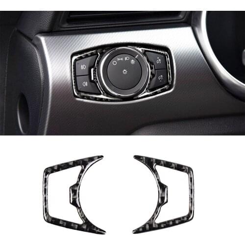 Headlight Switch Frame Trim Cover Decal Decoration Sticker for Ford Mustang 2015-2021 Car Interior Accessories Soft Carbon Fiber