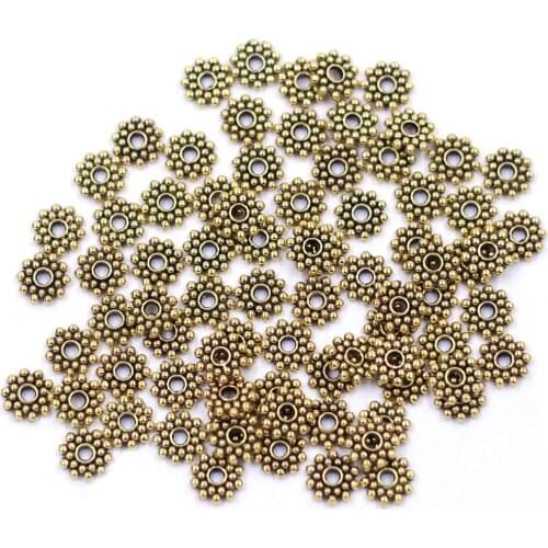 Spacer Beads Snowflake Flower Round Antique Gold Tone Jewelry DIY Findings 8mm 100Pcs