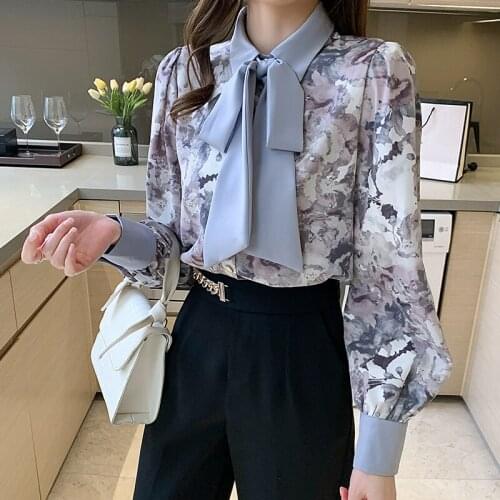 COIGARSAM Shirt Womens Tops Autumn 2021 New Patchwork Print Full Sleeve Bow Straight Women Shirts