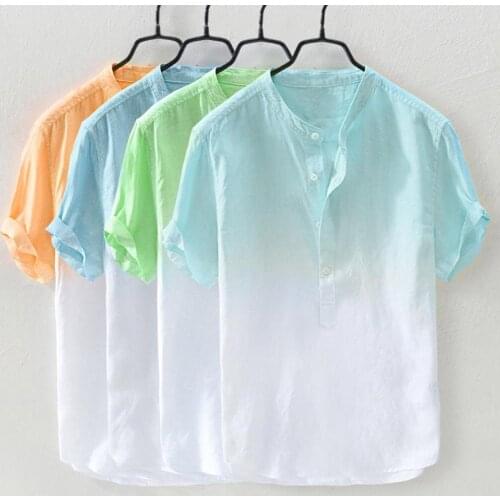 Fashoin Summer Shirt Stand Collar Comfortable to Wear Summer Men Short Sleeves Loose Shirt for Office Vacation Travel Dating
