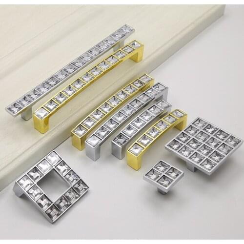 Crystal Glass Knobs Cabinet Handles Silver Crystal Cupboard Pulls Drawer Knobs Kitchen Furniture Handle Hardware Accessories