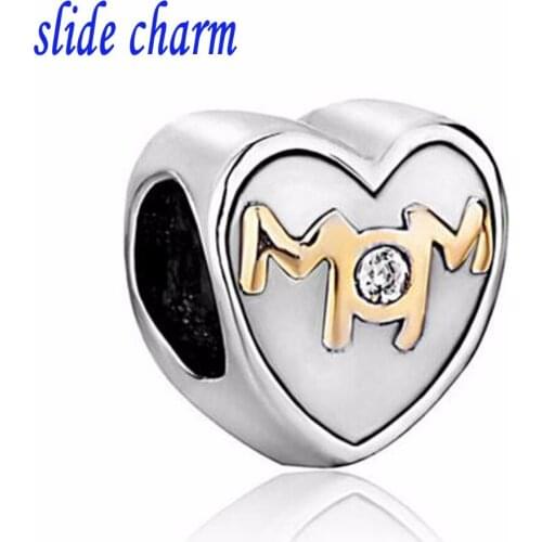 Slide charm Free shipping I love my mother beads fit Pandora charm bracelet hand jewelry accessories