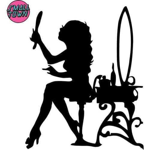 Small Town 11.6cm*14cm Pretty Girl Make Up Creative Vinyl Stickers Decals Motorcycle Black/Silver S3-4996