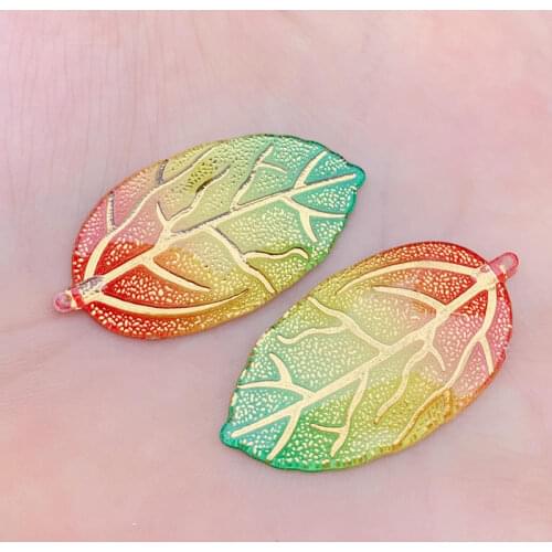 10pcs 21*40mm Rainbow leaves resin rhinestones applique crystals flatback stones for Jewelry Crafts Decoration pendant -A202