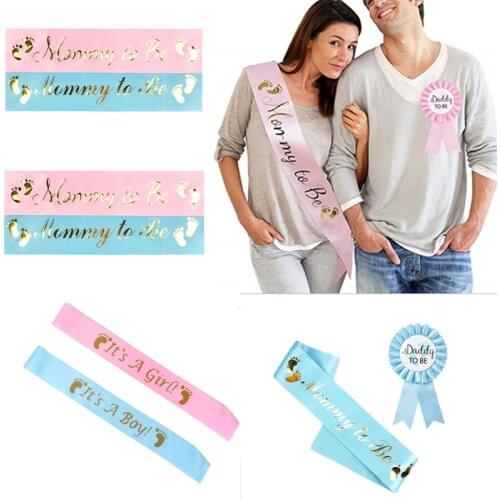 Baby Shower Decorations Mommy To Be & Dad To Be Blue/pink Its A Girl/boy Badge Shoulder Strap Set Baby First Birthday Favor-S