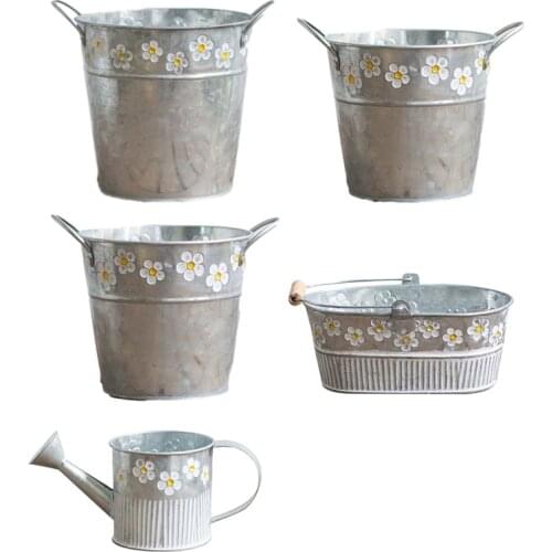 Dried Flower Bucket Flower Arrangement Pot Balcony Iron Bucket Retro Iron Art Accessories