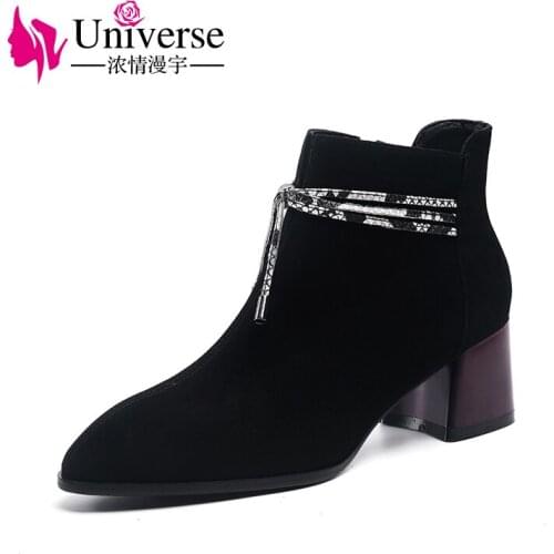 Universe J322 Winter Womens Boots High Heel Handmade Shoes Woman Zipper Ankle Boots For Ladies