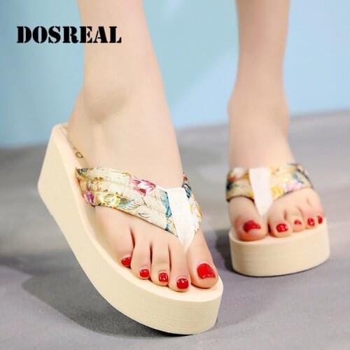 DOSREAL Women Sandals 2021 New Clip Toe Slipper Women Floral Beach Slippers Wedge Platform Slippers ladies Casual Flip Flops