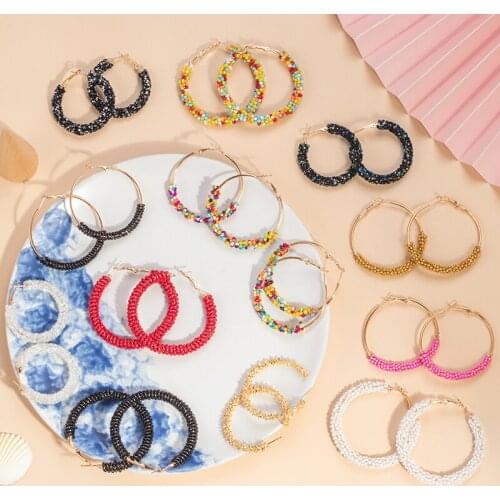 BICUX New Bohemian Ethnic Hoop Beaded Earrings Circle Earrings For Women Trendy Statement Dangle Earrings 2020 Geometric Jewelry