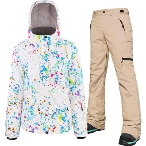 Winter Womens Ski Suit Windproof Waterproof Snow Jacket + Pants Female Snowboard Jacket Skiing Pants Outdoor Warm Snow Set