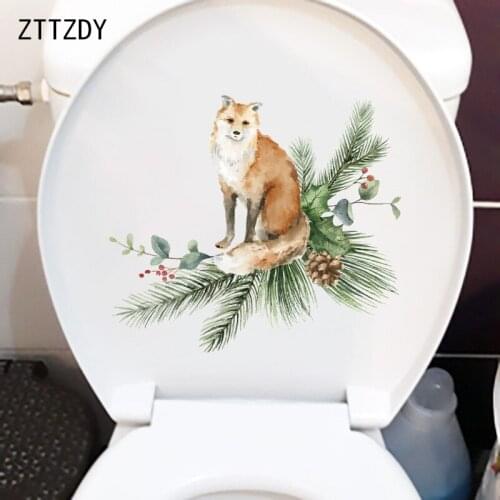 ZTTZDY 23.5×20.7CM Pine Branch Fox Funny Toilet WC Decoration Home Room Wall Cartoon Stickers T2-1369