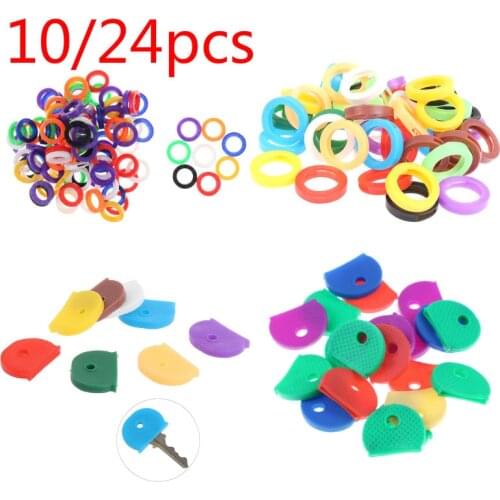 10/24pcs Random Fashion Hollow Multi Color Rubber Soft Key Locks Keys Cap Key Covers Topper Keyring