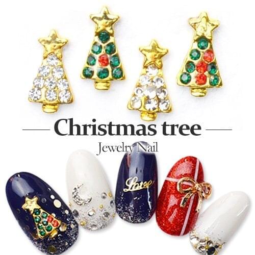 20pcs gold metal nail art charms Christmas tree alloy nail art stud nail art decorations fashion trend nail design