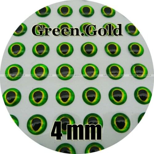 4mm 3D Green.Gold / Wholesale 800 Soft Molded 3D Holographic Fish Eyes, Fly Tying, Jig, Lure Making
