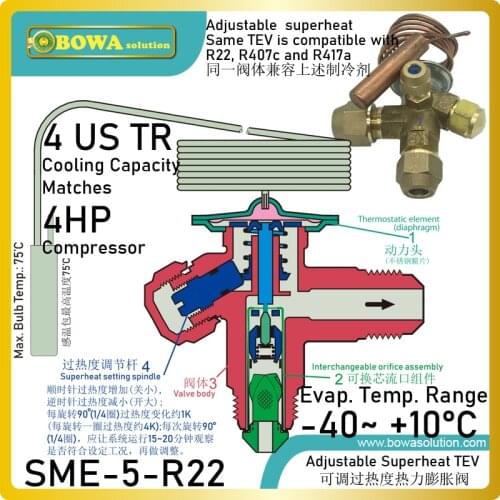 4TR R22 interchangeable TEV matches 4HP refrigerant compressor and is easy storage, easy capacity matching and better service