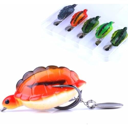 5Pcs Tortoise Lures Set Box For Snakehead Fishing Lures Artificial Soft Swimbaits With Blade Spinnerbaits Topwater Turtles Lure