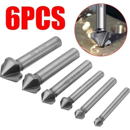 6pcs 6.3-20.5mm HSS Countersink Drill Bits Chamfer 90 Degree Three Edge Chamfering Cutter For Woodworking Tool