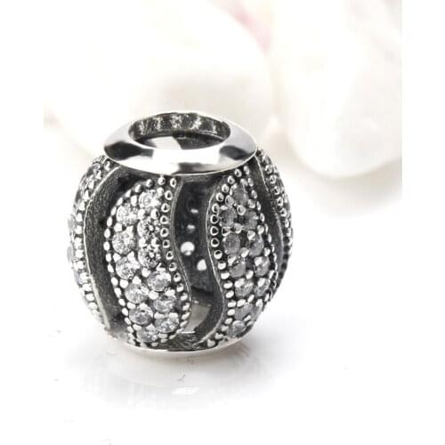 Trendy Loyalty Clear CZ Bead Fit DIY Bracelet 925 Sterling Silver Charms Bead For Jewelry Marking Valentines Day