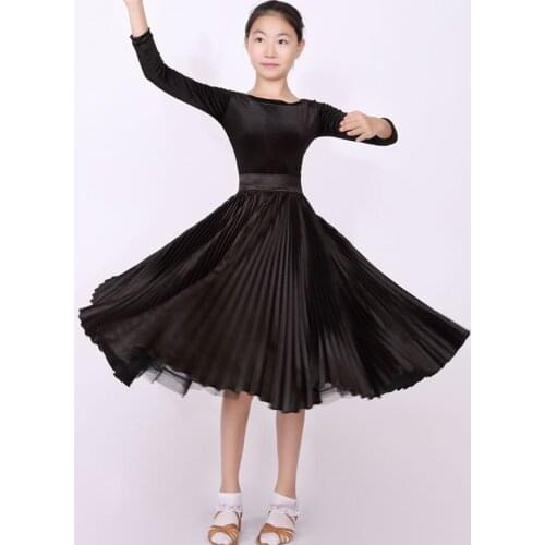 Black Ballroom Dance Dresses Children Elegant Long Sleeve Waltz Competition Dancing Skirt Girls Tango Ballroom Dance Dress