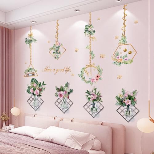[SHIJUEHEZI] Flowers Plants Wall Stickers Vinyl DIY Hanging orchid Wall Decals for Living Room Bedroom Kitchen Home Decoration