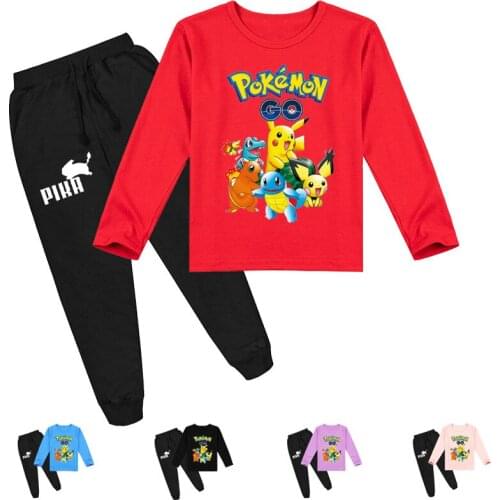 2-15Y Pokemon Fashion Cartoon Printing Childrens Clothing Suits Childrens Clothing Suits Teen Boys Elf Sports Suits