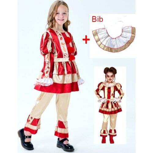 Kids Halloween Pennywise Joker Costume Cosplay Boys & Girls Scary Clown Outfit for Carnival Fancy Dress C48M14