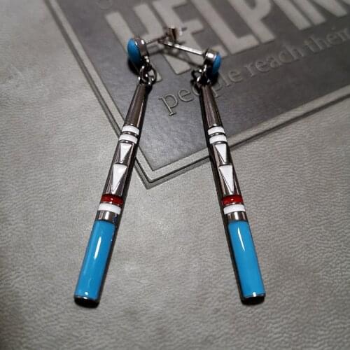 Ethnic Vintage Jewelry 2021 Retro Colored Pine Stone Orchid Aobao Earrings National Style Thai Long Earrings