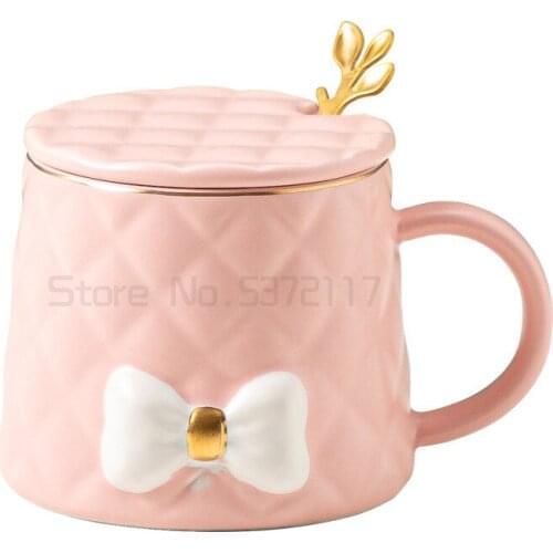 French fresh bow relief ceramic cup ins creative Mug girl heart cup with spoon