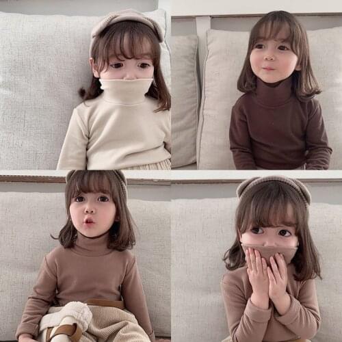 Girls' high-neck bottoming T-shirt childrens casual autumn and winter 2021 Korean version of solid color high-neck warm girls