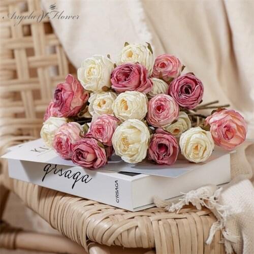 INS Roasted Edge Rose Hand Bouquet Artificial Flower Wedding Flower Arrangement Accessories Fake Flower Home Decoration Gifts
