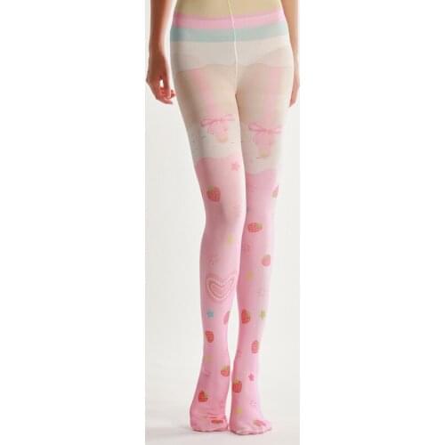 Strawberry Bow Printed Pantyhose Transparent Colorful Socks Lot Medium Intamants Sleep Wear Padding