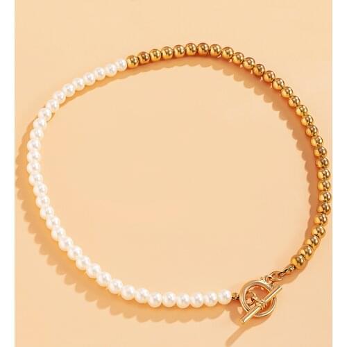 New Minimalist Pearl Choker Necklace for Women Men Toggle Clasp OT Buckle Choker Collar Linked Circle Necklace Hip Hop Jewelry